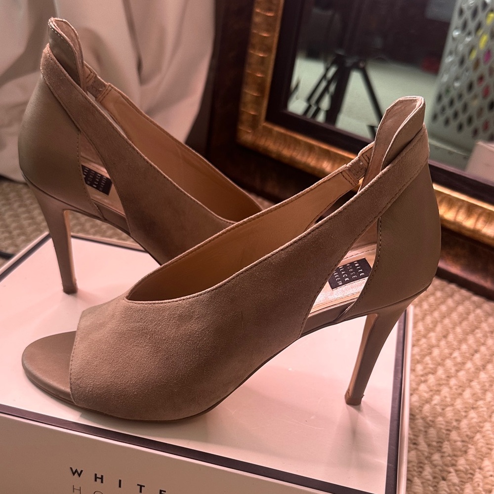 White House Black Market Taupe Peep Toe Heels